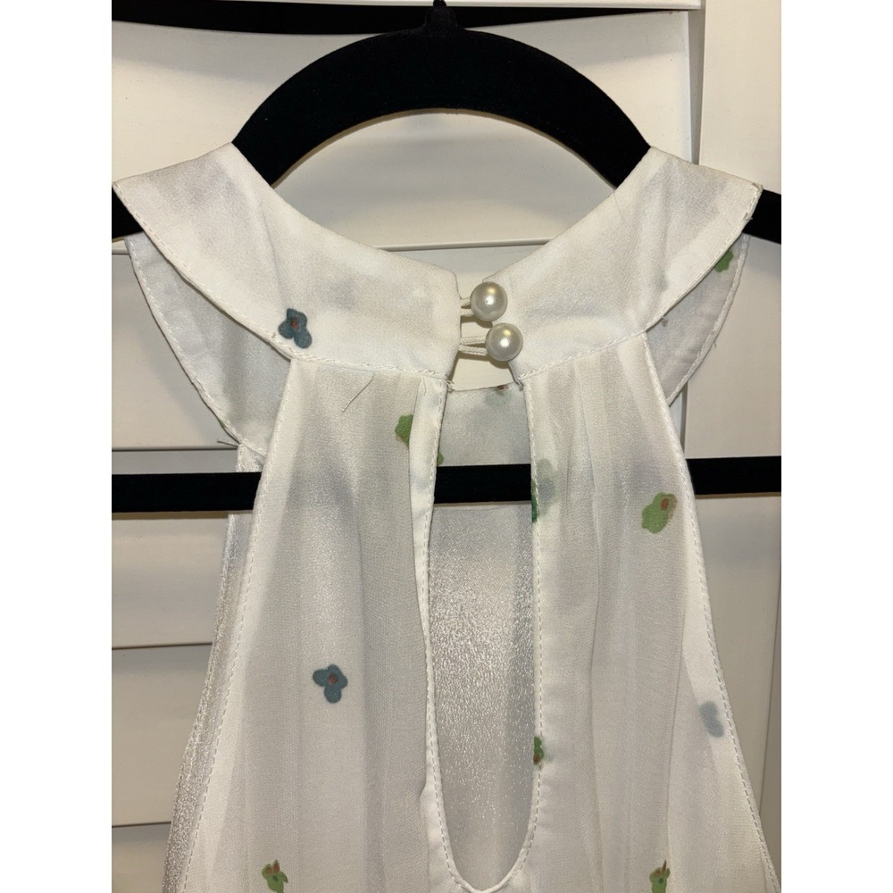 Floral Chiffon Dress Small White Tunic Sheer Fairv Halter Coquette Y2K Cottage - Picture 9 of 13